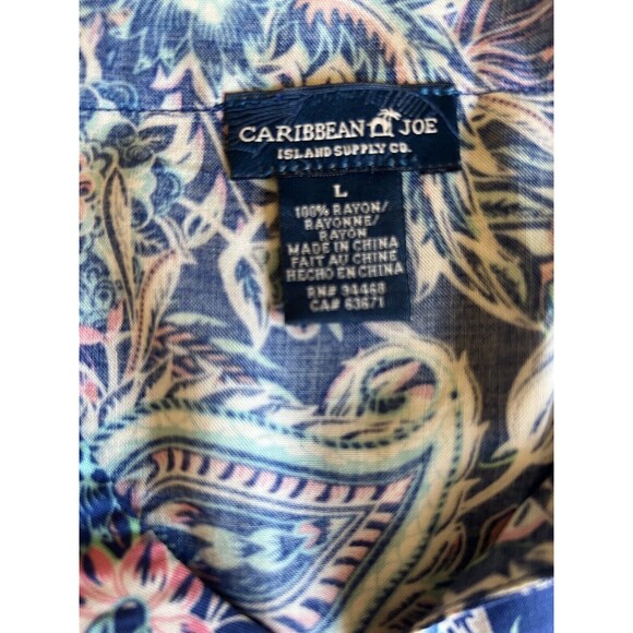 Caribbean Joe Dress L Rayon Paisley Blues Flutter Elbow Sleeves Flowy Boho Chic - Picture 4 of 14